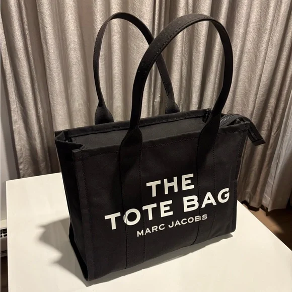 Marc Jacobs Black Canvas Tote with White Logo Text - Picture 2 of 9